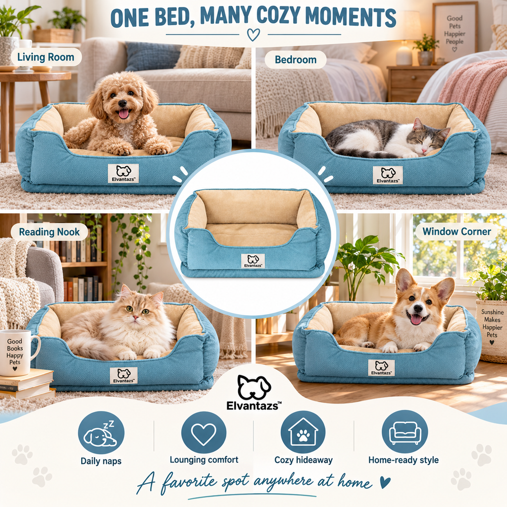Elvantazs™ CozyNest Pet Sofa Bed – Soft Bolster Dog & Cat Bed with Plush Cushion Support