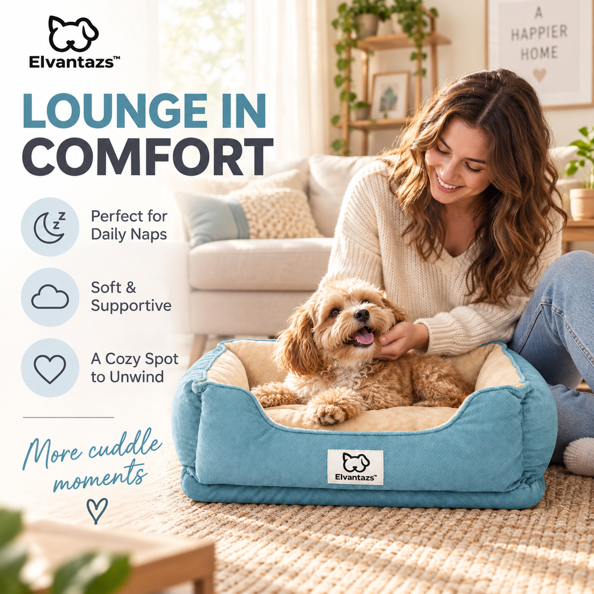 Elvantazs™ CozyNest Pet Sofa Bed – Soft Bolster Dog & Cat Bed with Plush Cushion Support