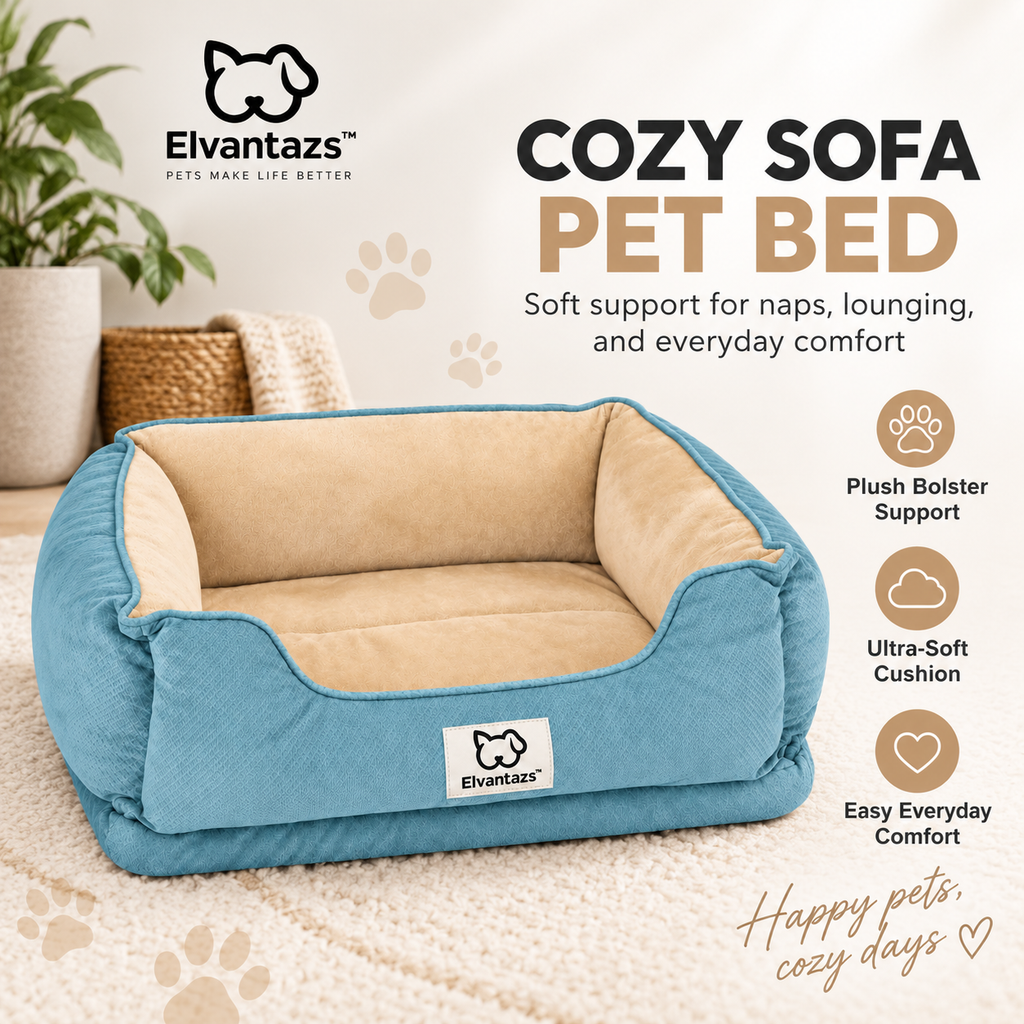 Elvantazs™ CozyNest Pet Sofa Bed – Soft Bolster Dog & Cat Bed with Plush Cushion Support